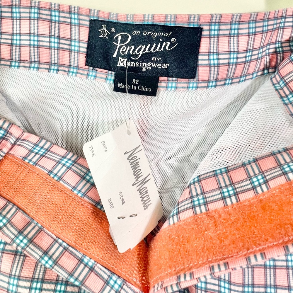 NWT Original Penguin Men's Hybrid Swim Trunks 32 Coral Blue Plaid Board Shorts - Picture 3 of 14